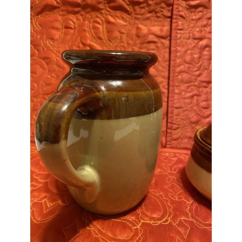 Vintage Brown Stoneware Milk Pitcher, Condiment Holder, Early 20th Century‎